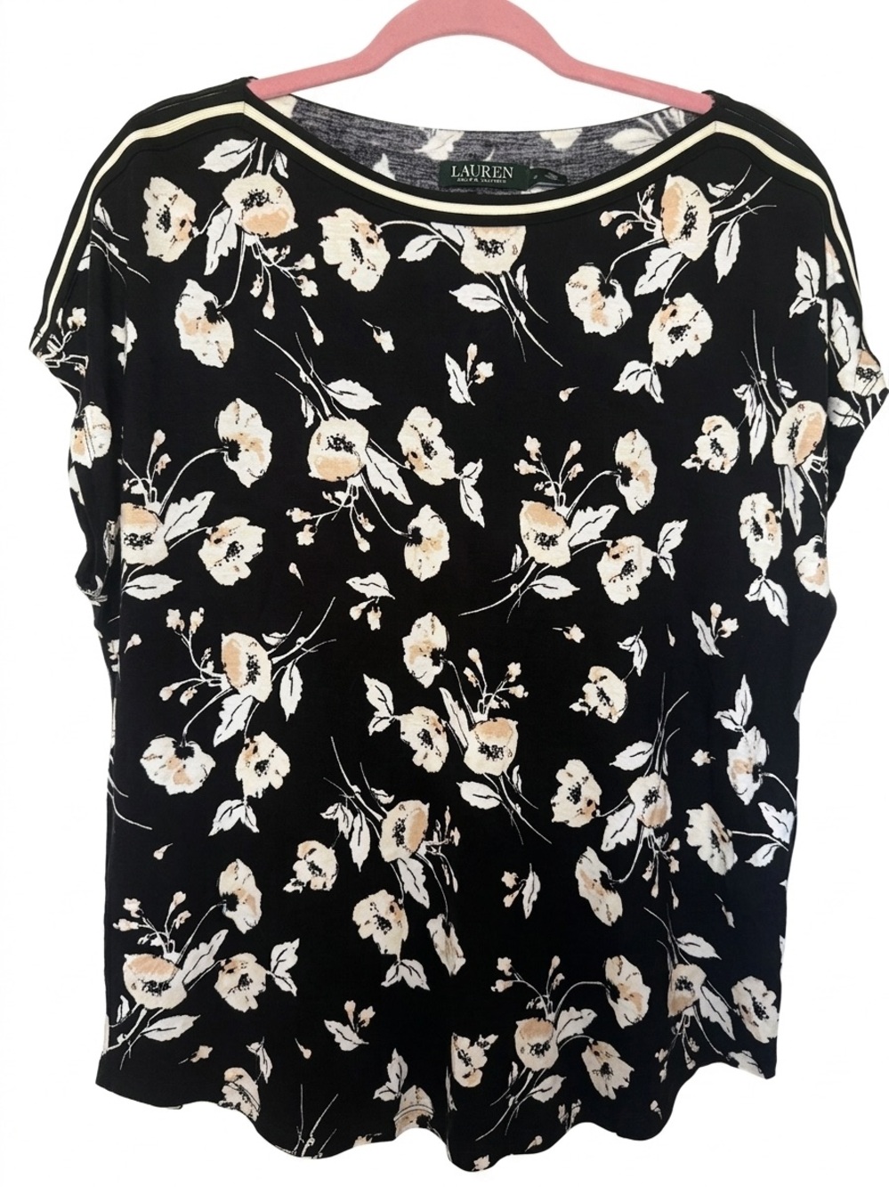 Lauren Ralph Lauren Floral Boat Neck Short Sleeve Top - XL